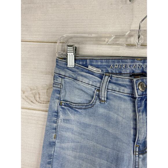 American Eagle Jeans Womens 4 Short Light Wash mid rise jegging crop distressed - Picture 2 of 11